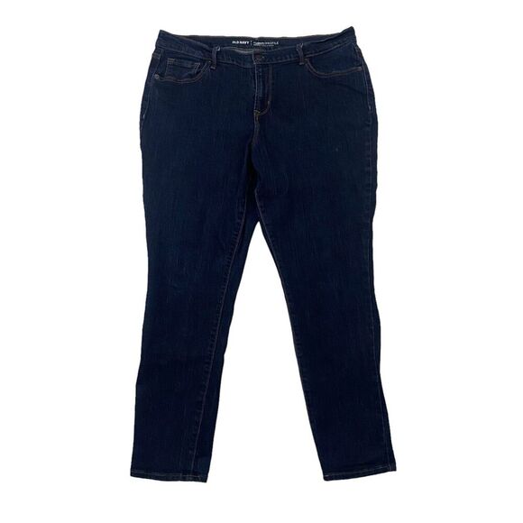 Old Navy Curvy Mid Rise Skinny Denim Blue Jeans Sz 14 Cotton Blend Stretch Dark - Picture 1 of 8